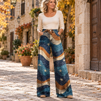 Αμαλία | Φαρδύ παντελόνι boho με αστέρια και κύματα σε σκούρο μπλε